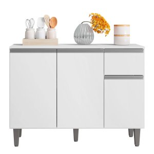 Balcão com Tampo Vanessa 3 Portas 105 Cm Branco Ajl