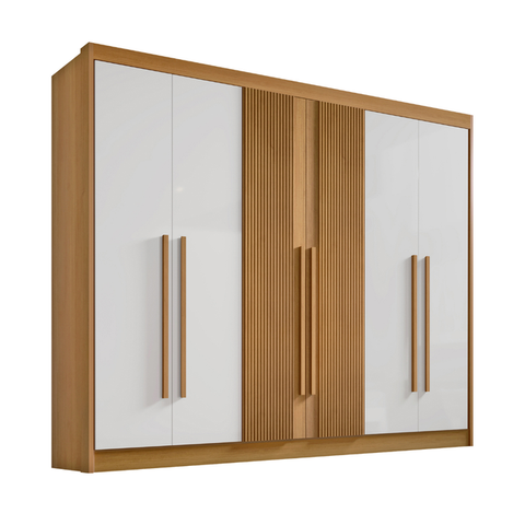 Guarda Roupa Casal Athos Ripado 6 Portas Cinamomo Off White