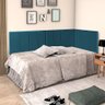 Conjunto Cabeceira Painel Estofada Com Lateral Para Cama De Solteiro Veludo Azul 0,90 X 1,88 - 1