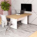 Ver imagem 1 de Mesa de Reunião Escritório 180cm X 80cm Pés Painel F5 Office Cor:macadâmia com Branco