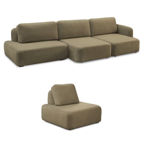 Conjunto Sala de Estar 1 Sofá Retrátil Modulado 372cm e 1 Poltrona Santiago Bouclê Castor G89 - Gran