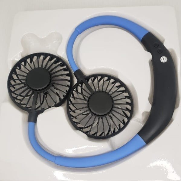 Mini Ventilador de Pescoço Azul Duplo com Bateria Recarregavel com Luz Led - 4
