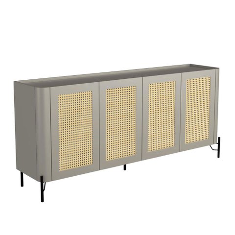 Aparador Buffet Porta Sextavada 180cm Pés Metal 100% Mdf Cor:grigio com Preto
