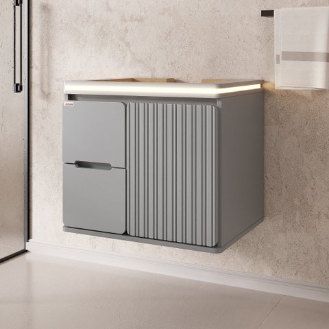 Gabinete para Banheiro Lavínia 60 Suspenso LED - Fabribam Avelã