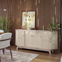 Ver imagem 3 de Conjunto Buffet Mônaco Cristaleira Moss com Porta em MDF Curvo em LED Cumaru/Opala