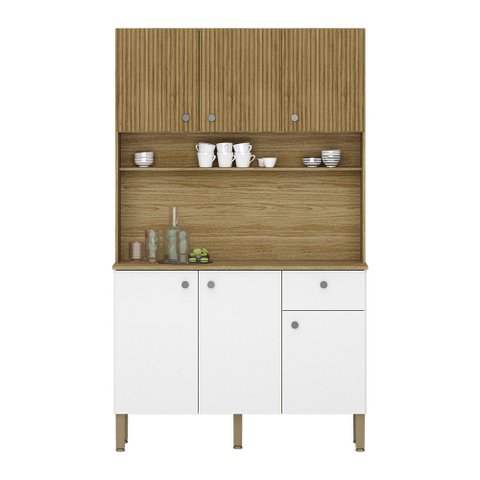 Armário de Cozinha Compacta 6 Portas e 1 Gaveta 111cm Veneza Ripado Freijó/supremo - Pallazio