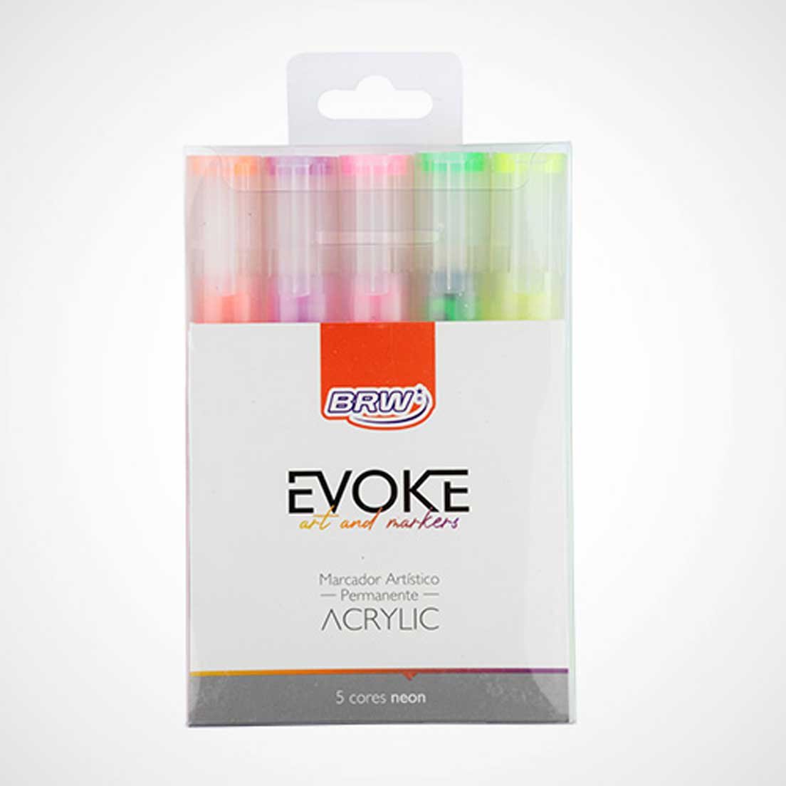 Marcador Artístico Permanente Acrylic 5 Cores Neon Brw Evoke