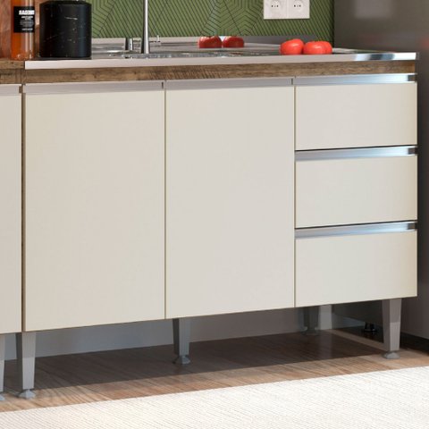 Balcão de Cozinha Athena 2 Portas 3 Gavetas Itauba/Off White - Irm Móveis