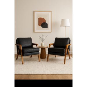 Conjunto 2 Poltrona Mona Luxo Madeira Maciça Tecido Corino:corino Preto
