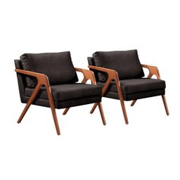 Conjunto 2 Poltrona Mona Luxo Madeira Maciça Tecido Corino:corino Preto - 1