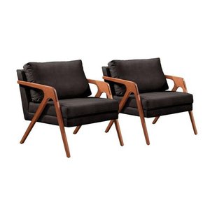 Conjunto 2 Poltrona Mona Luxo Madeira Maciça Tecido Corino:corino Preto