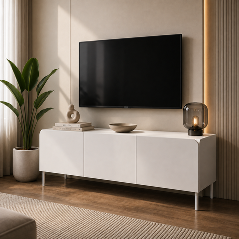 Rack para TV até 55 Polegadas Curvê 3 Portas 2 Prateleiras BR164 Branco - BRV Móveis