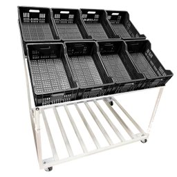Expositor de Frutas 8 Caixas com Rodas e Suporte para Sacola - 1