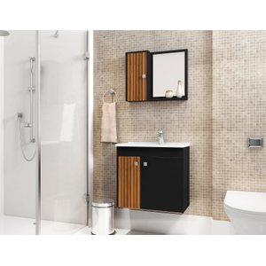 Conjunto Banheiro Munique Bechara Kit Gabinete com 2 Portas e Cuba e Armário com Espelho Ptf/rip