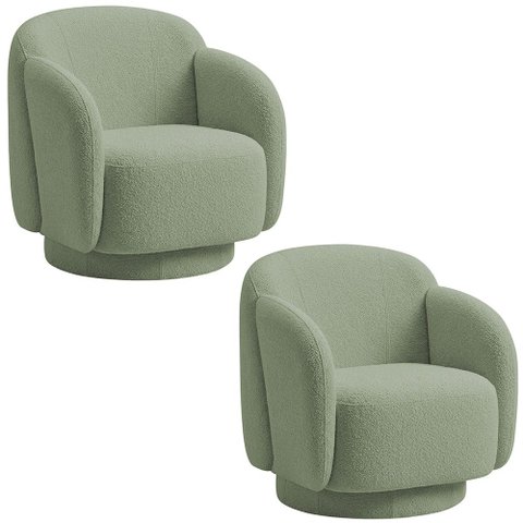 Kit 2 Poltronas Decorativa Avany Base Fixa Bouclé Verde Claro - Nexta Casa