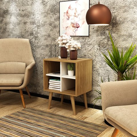 Mesa de Apoio 45cm 4 Nichos E1720 Tecno Mobili - Natural/off White