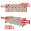 Ver imagem 5 de Cabeceira Casal Paris Estofada Painel com Recamier Baú 130cm para Cama Box Bege - Arkell