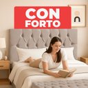 Ver imagem 4 de Cabeceira Casal Paris Estofada Painel com Recamier Baú 130cm para Cama Box Bege - Arkell