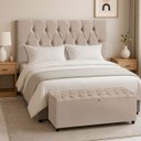 Ver imagem 1 de Cabeceira Casal Paris Estofada Painel com Recamier Baú 130cm para Cama Box Bege - Arkell