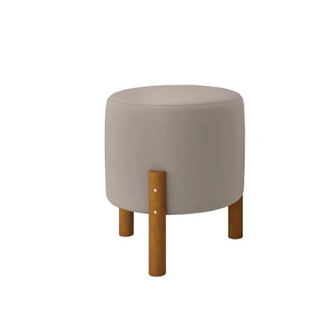 Kit 2 Banquinho Decorativo Bege Multiuso Banqueta Redondo Puff Pés em Madeira
