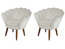Ver imagem 1 de Kit 2 Poltronas Decorativa Pétala Couro Bege Pés Madeira Ms Decor