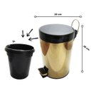 Ver imagem 3 de Lixeira Dourada Com Tampa Preta Em Aço Inox Com Pedal 5L