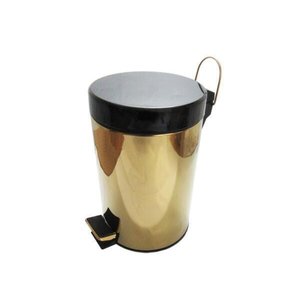 Lixeira Dourada Com Tampa Preta Em Aço Inox Com Pedal 5L