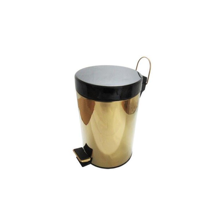 Lixeira Dourada Com Tampa Preta Em Aço Inox Com Pedal 5L