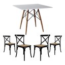Ver imagem 1 de Conjunto de Mesa Eiffel Quadrado Tampo de Madeira 90cm Branco com 4 Cadeiras Katrina Preto
