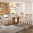 Ver imagem 1 de Conjunto Mesa de Jantar com Vidro e 6 Cadeiras 160cm Multimóveis Crljm-CON026 Madeirado/Off White