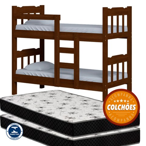 Beliche Perola + 02 Colchões D20 88x188x12 Cor Castanho