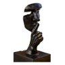 Escultura Rosto Humano Arte Moderna Silêncio Máscara 55cm:preto Fosco - 2