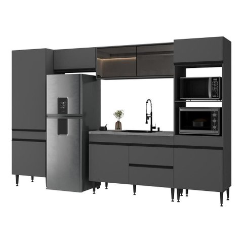 Armário de Cozinha Modulada Completa 313cm Milano Multimóveis Mp2394 Cinza