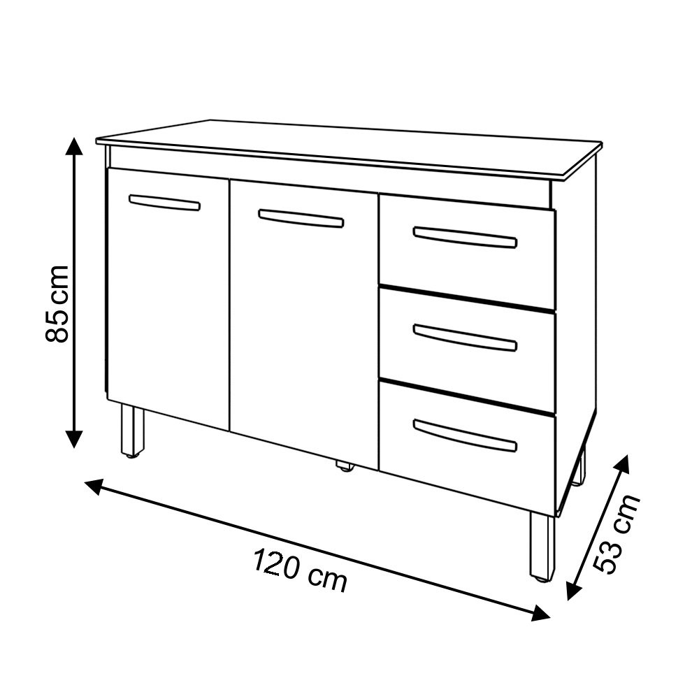 Balcão Gabinete para Pia 118 Cm Cozinha Bruna Savana Off White com Tampo Tampão 120 Cm Savana - 6