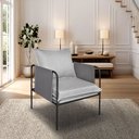 Ver imagem 1 de Poltrona Decorativa Mary Linho Cinza Base em Aço Preto - Bz Home Decor