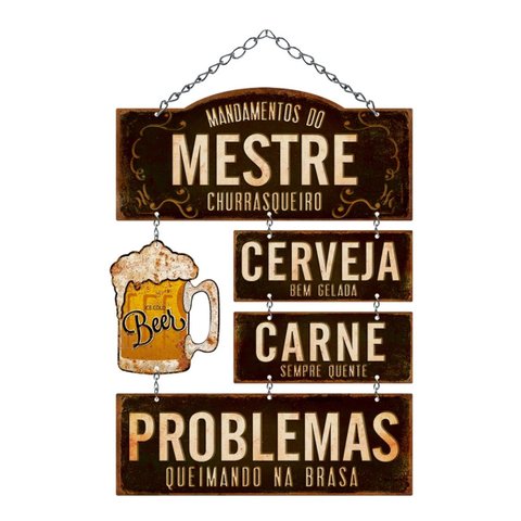 Placa Decorativa Mandamentos do Mestre Churrasqueiro MDF 29x49cm - Wp Connect