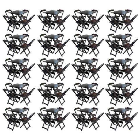 Kit 20 Jogos De Mesa Com 4 Cadeiras De Madeira Dobravel 60X60 - Tabaco - Marrom