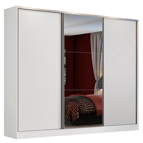 Guarda Roupa Casal Zurique 3 Portas de Correr Espelho Madesa