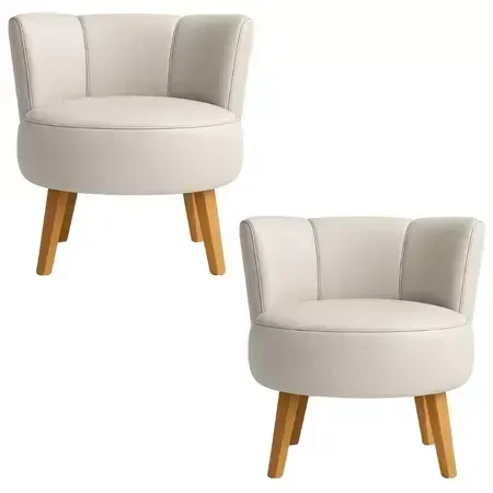 Ver imagem 1 de Kit 2 Poltronas para Sala Compacta Tecido Corano Luxo Estrutura Reforçada Pés em Madeira Natural