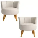 Ver imagem 1 de Kit 2 Poltronas para Sala Compacta Tecido Corano Luxo Estrutura Reforçada Pés em Madeira Natural