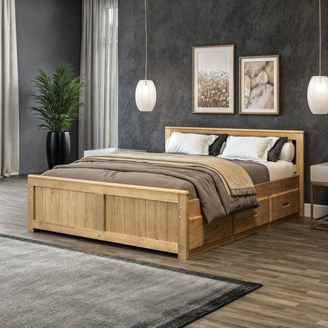Cama Queen com 6 Gavetas - Madeira Maciça Cera