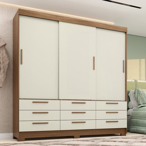 Guarda-roupa Casal 3 Portas de Correr 9 Gavetas 194,40cm Morretes Santos Andirá