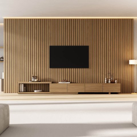 Rack com Painel Ripado para Tv 86 Polegadas 400cmx400cm Aruá Cabecasa Madeiraoriginals