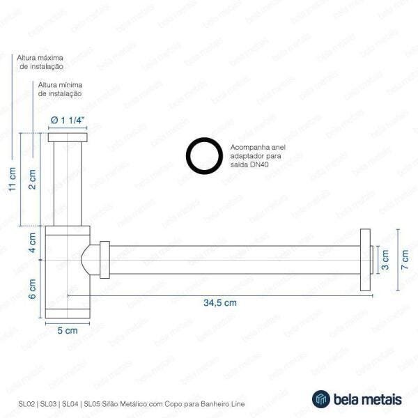 Sifão Metálico Com Copo Para Banheiro (Line Dourado) - 9