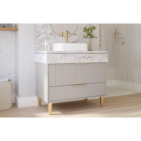 Gabinete Banheiro Riviera c/Cuba 90cm Platina/Calacata MGM