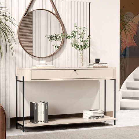 Aparador Vila Serena 1 Gaveta MDF 123cm Off White e Preto Bechara Móveis