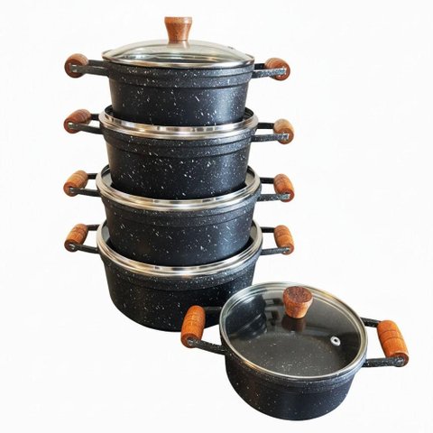 Jogo 5 Panelas Alumínio Fundido com Revestimento Cerâmico 16cm 18cm 20cm 22cm 24cm