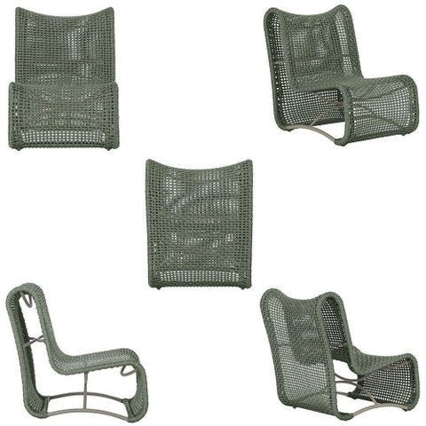 3 Poltronas Texas em Alumínio Fendi Corda Náutica Trama Verde