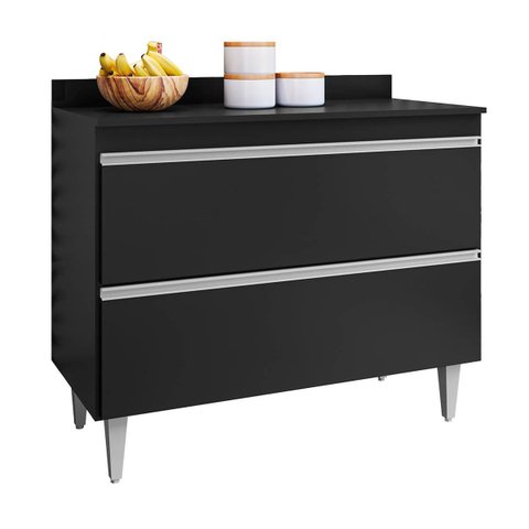 Balcão Gabinete 100cm com Tampo 2 Gavetas Esmeralda Mdp Preto