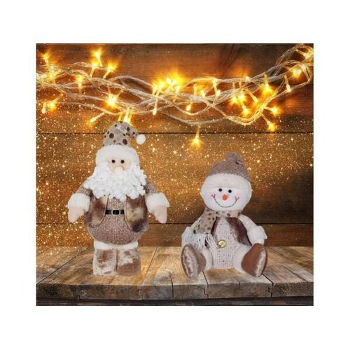 Jogo Papai Noel E Boneco De Neve Champagne Gold Pelúcia 38Cm